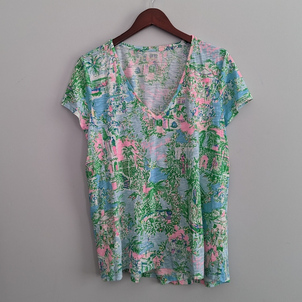 Lilly Pulitzer Palm Beach FL Etta Vneck XL Top Blouse